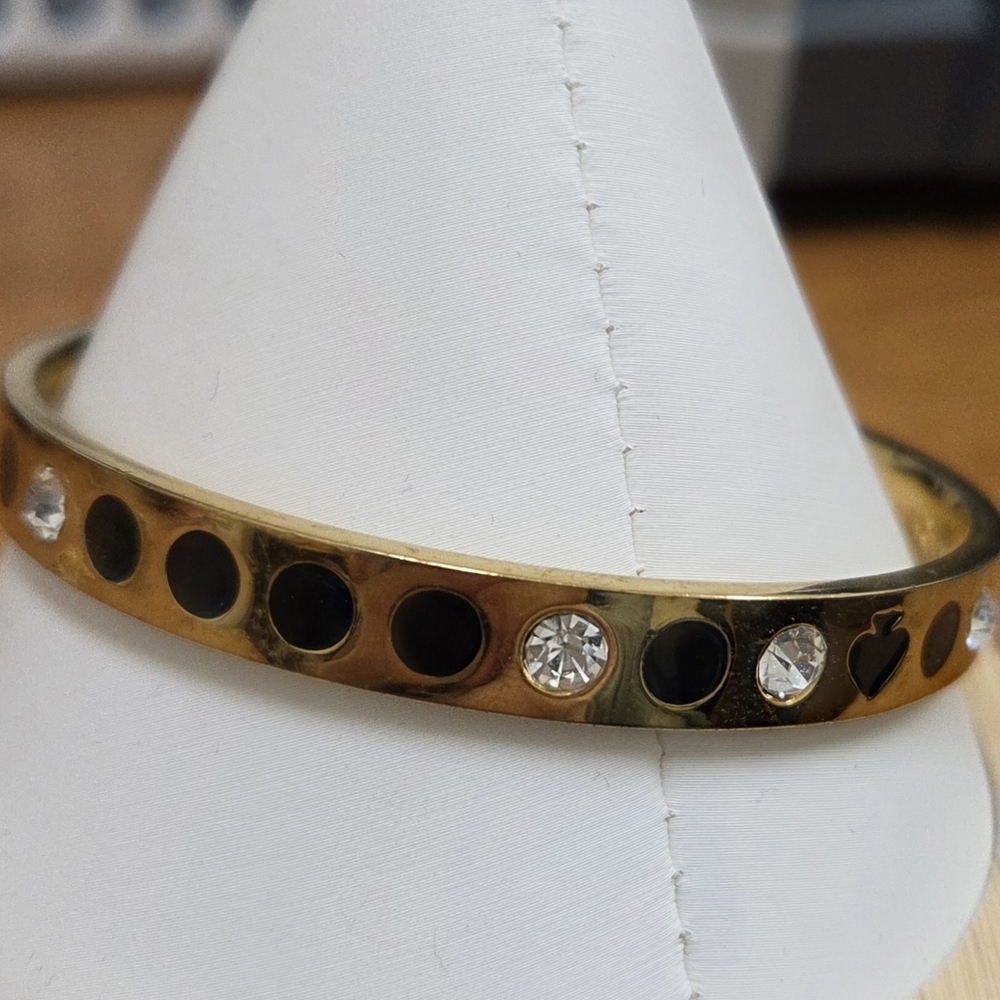 Kate Spade New York Women's Spot The Spade Bangle Bracelet Gold/Black Polka Dot - Picture 4 of 5